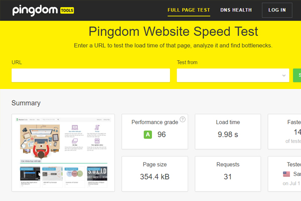 Test tốc độ web bằng Pingdom