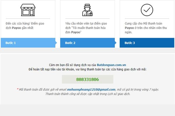 Hướng dẫn cách nạp tiền Batdongsan.com.vn thông qua các điểm thanh toán Payoo