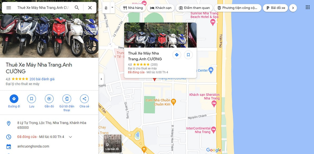 Dự án Review Maps cho thuê xe máy Nha Trang Anh Cường